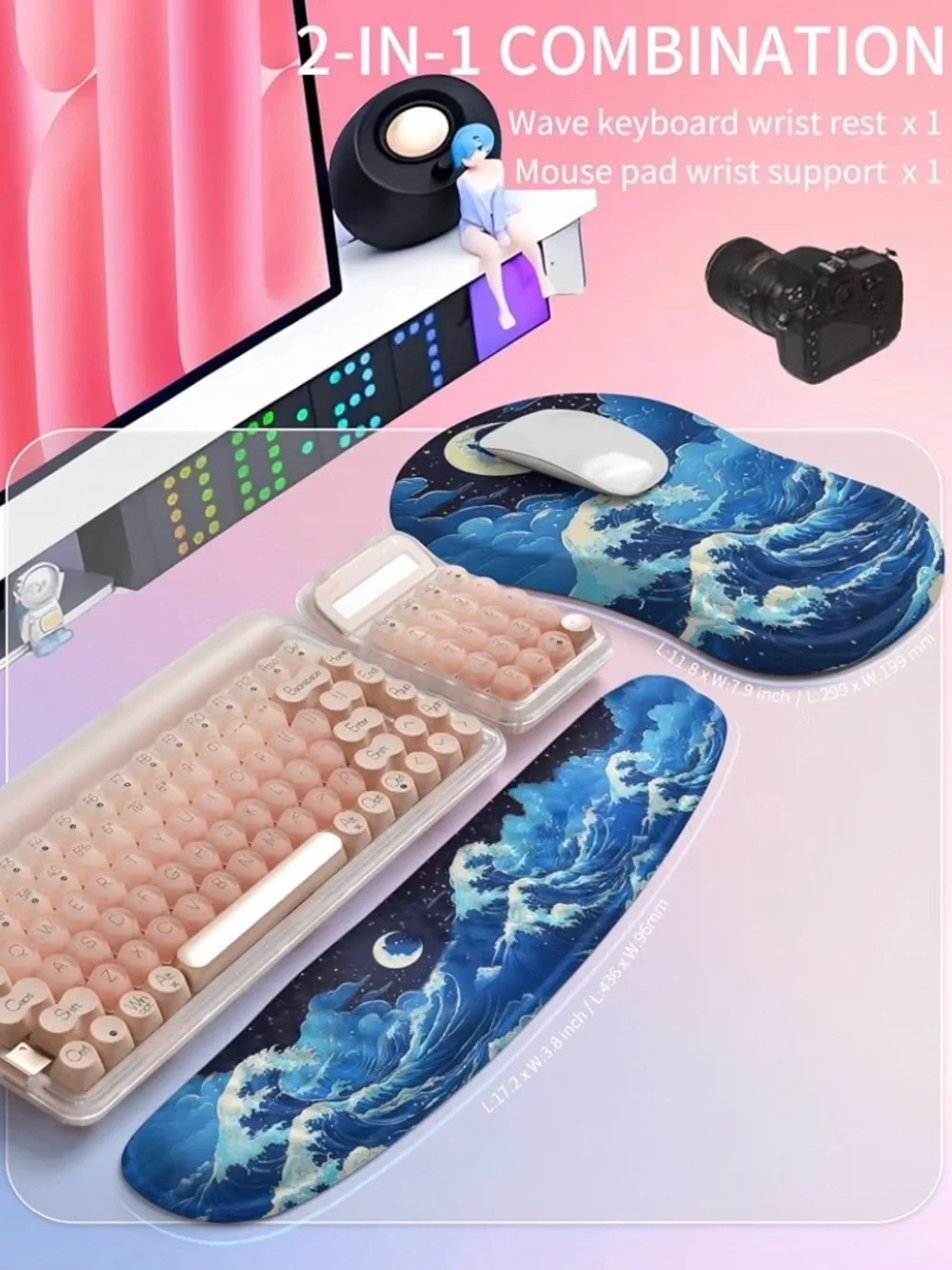 Hokafenle 2-Piece Ergonomic Memory Foam Keyboard Wrist Rest & Mouse Pad Set New